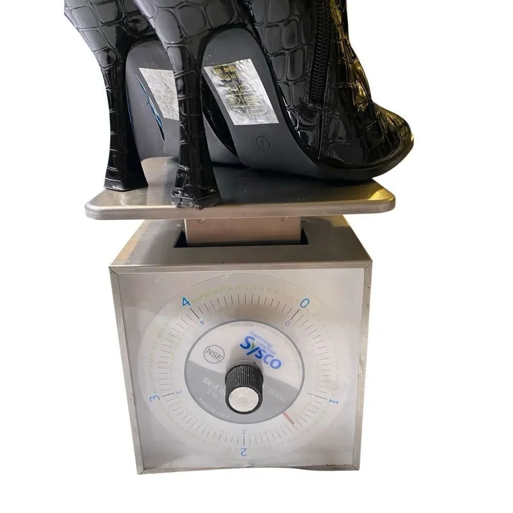 Black Croc Embossed Patent Stiletto Ankle Boots US9 Y2K Goth Grunge Clubwear